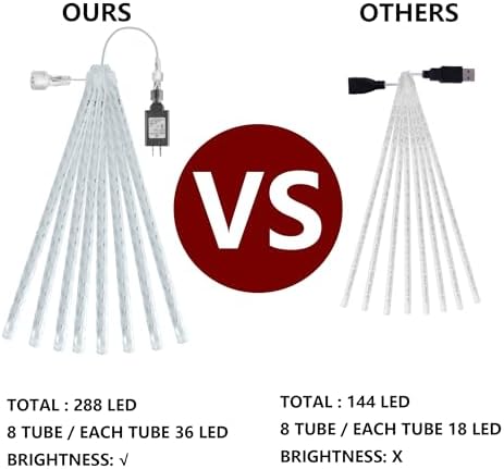 Dazzle Bright Christmas Lights Outdoor, 288LED Meteor Shower Rain Lights 12 Inch 8 Tubes, Waterproof Plug in Falling Icicle Light Christmas Decorations for Xmas Tree Yard House Decor (Blue) - Image 4
