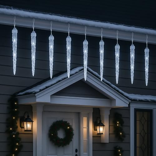 Icicle Lights for Outside,20ft 480 LEDs Crystal Meteor Shower Icicle Lights,Waterproof Plug in Hanging Icicle Christmas Lights for Christmas Garden Tree Decor - Image 2