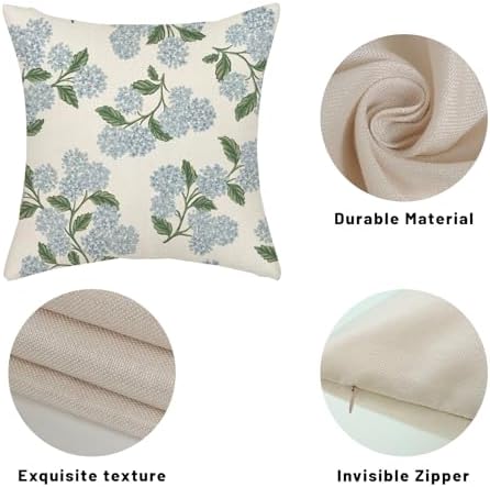 Spring Pillow Covers 22x22 Inch 2 Pcs Navy Blue Sage Green Hydrangea Flower Decor Throw Pillows Vintage Floral Seasonal Summer Outdoor Decoration Pillowcase Linen Cushion Cover for Couch Sofa - Image 7