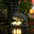 Rezpuao Solar Chameleon Garden Statues Outdoor Decor Resin Chameleon Figurine with Solar Light for Patio,Balcony,Yard,Lawn Ornament,Perfect Garden Gift by Rezpuao