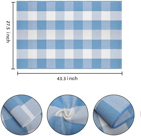 Light Blue and White Layered Doormat 27.5"x43.3",Buffalo Plaid Outdoor Rug - Image 2