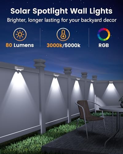 JOFIOS Solar Fence Lights Outdoor Waterproof, 80 Lumens Solar Lights for Fence with Warm White & RGB 8 Colors,Outdoor Solar Light for Deck, Patio, Backyard, Fence, Railing (12-Pack-White) - Image 2