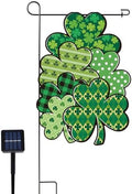 12 x 18 Inches Lighted St. Patrick’s Day Garden Flag – Double-Sided Clover Yard Flag with Warm LED Lights, Solar Powered Outdoor Decoration for Porch, Lawn, and Patio by GCCL