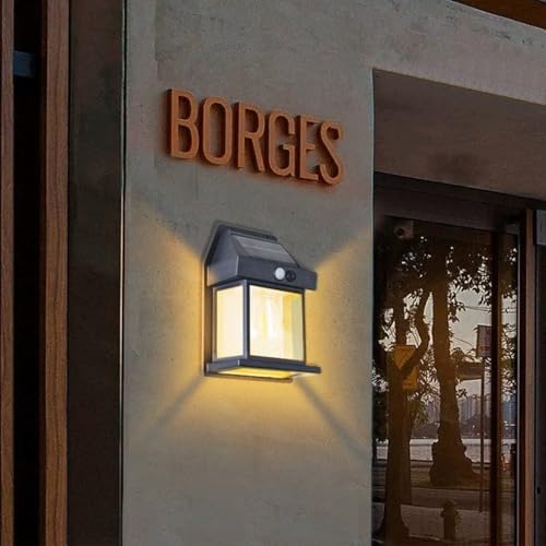 6 Pack Solar Wall Lights Outdoor with Motion Sensor, Vintage Solar Wall Lanterns, Dusk to Dawn IP65 Waterproof Solar Lights for Porch Patio Garage Fence Yard Garden (6, Black) - Image 5