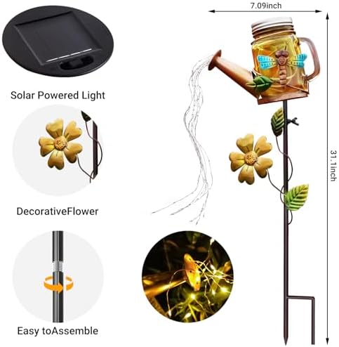 SRNPMIU Solar Watering Can Light, Solar Dragonfly Outdoor Decor Lights - Image 2
