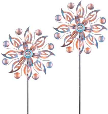 VEWOGARDEN 2PCS Metal Wind Spinners, Waterproof Wind Sculptures & Spinners Small Garden Art Outdoor Wind Spinner Kinetic Wind Spinner for Yard and Lawn by VEWOGARDEN