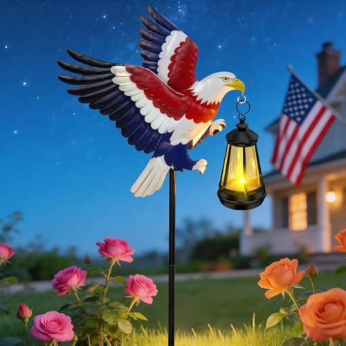 Solar Lights Outdoor 29.9in Metal Eagle with Solar Lights Garden Stakes by EDOF
