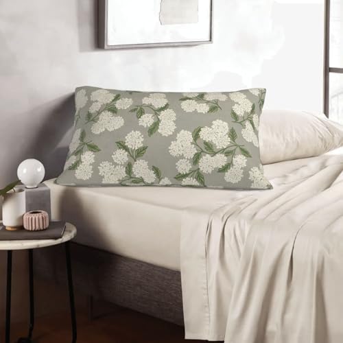 Grey Spring Pillow Covers 12x20 Inch 2 Pcs Gray Green Hydrangea Flower Decor Throw Pillows Vintage Floral Seasonal Summer Outdoor Decoration Pillowcase Linen Cushion Cover for Couch Sofa - Image 5