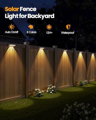 Bridika Solar Fence Lights Outdoor Waterproof, 12 Pack Solar Powered Deck Lights with Bright Lens LED, Warm White, Cool White and RGB Color Glow, Solar Light for Backyard, Wall, Patio & Garden - Image 4