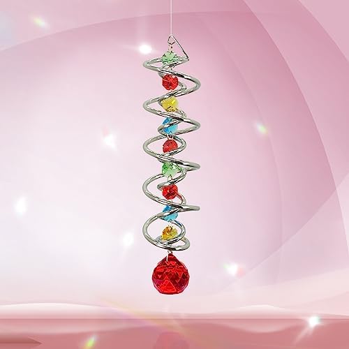 FONMY Gazing Ball Spiral Tail -Decorative Wind Spinner Sun Catcher Rainbow Maker Double-Spiral W/Red Crystal Ball and Chain Crystals for Indoor Outdoor Garden Decoration -14 inch Height by FONMY