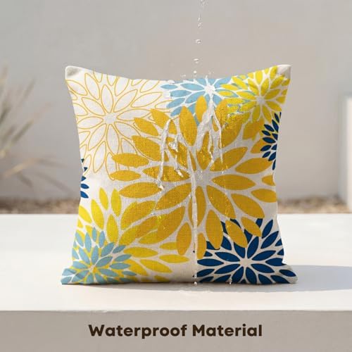 AVOIN colorlife Dahlia Flowers Yellow and Blue Waterproof Outdoor Throw Pillow Covers, 18 x 18 Inch Outdoor Summer Cushion Case Decoration for Patio Garden Porch Set of 2 - Image 6