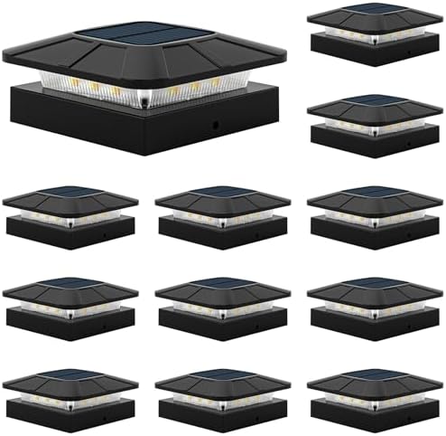 4x4 Solar Fence Post Cap Lights Outdoor Waterproof, 12 Pack, Black by Flaow
