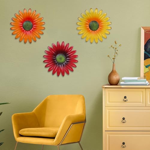 hogardeck Metal Flower Wall Decor for Indoor Outdoor, Kitchen Decor Floral Metal Wall Art, Wall Decor for Bathroom, Living Room, Porch, Garden, Yard, Backyard （3 Pcs 9'' ） - Image 3