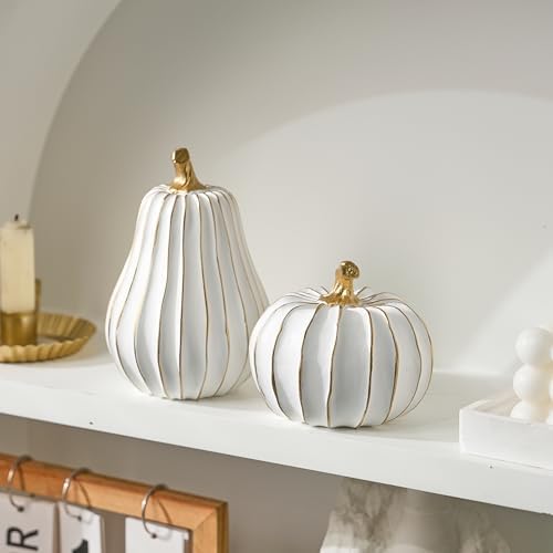 FESTGLOX Pumpkin Fall Decor, White Gold Pumpkin for Thanksgiving Decoration - Image 5
