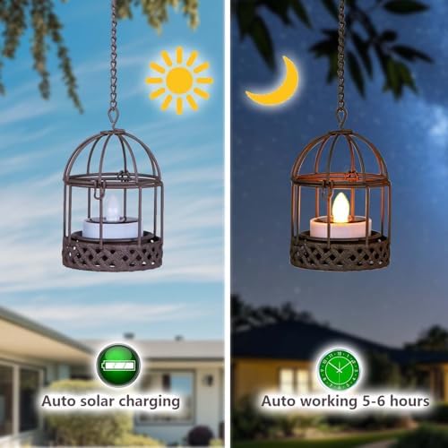 Hanging Solar Lanterns Outdoor Waterproof 4Pack Flickering Flame - Image 2