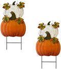 Set of 2 Metal Pumpkin Yard Stakes Fall Harvest Garden Lawn Yard Porch Outdoors Welcome Decorations, Autumn Halloween Thanksgiving Decorative Pumpkins Outdoor Décor by YUMBOR