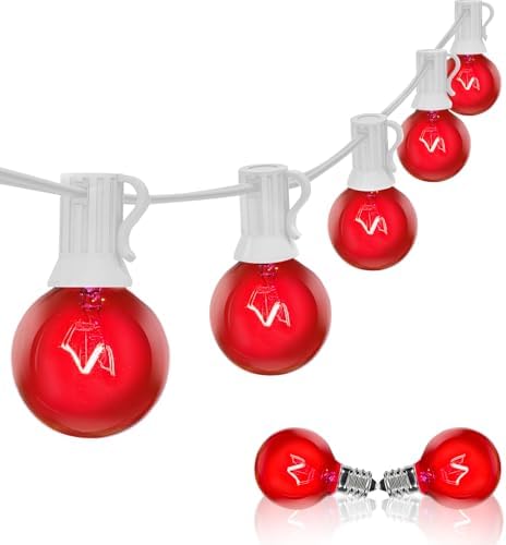 G40 Valentine’s Day Red Globe String Lights, 25Ft Outdoor Valentines Day Decorations Lights with 27 Incandescent Red Bulbs, Hanging Christmas Lights Waterproof for Patio Wedding Party Garden Balcony by Goothy