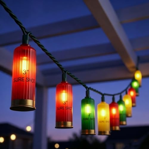 Red Green Yellow Shotgun Lights 8.5Ft, 10 LED Bullet String Lights Plug In by Kivonfa