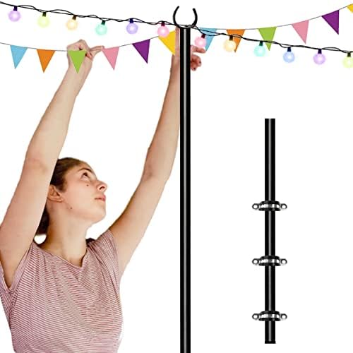 10ft String Light Pole for Deck Fence, Light Pole for Outdoor String Light, Perfect for Garden, Backyard, and Patio Lighting Stand for Parties, Wedding - Matte Black Finish - 1 Pack by Tigerden