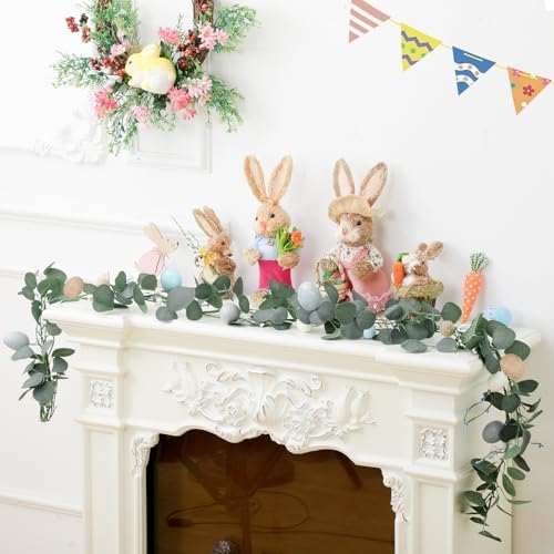Zeyune 1 Pcs 6ft Long Easter Artificial Garland with Eggs Spring Mixed Eucalyptus Garland Farmhouse Hanging Rustic Easter Garlands Decor for Front Door Kitchen Fireplace Home Indoor Outdoor - Image 4