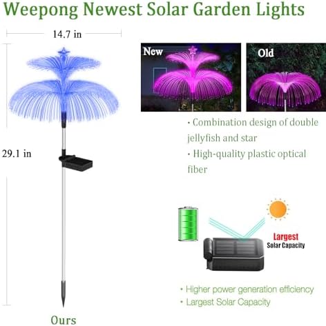Weepong Solar Garden Lights 3 Pack New Upgraded Solar Lights Outdoor Waterproof 7 Color Changing Double Jellyfish and Star Flower Garden Decor Yard Lawn Christmas Outdoor,Gifts for Mother's Day Women - Image 3