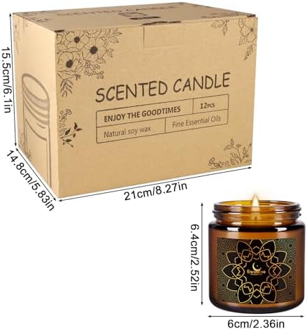 12 Pcs Ramadan Mubarak Scented Candle Set - Eid Candles for Home Decor, Aromatherapy Islamic Gifts for Women & Family, Mosque-Inspired Jar with Islamic Lanterns & Stars, Brown Soy Wax - Image 3