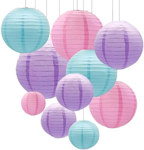ZOOYOO 10Pcs Paper Lanterns,Pink Purple Blue Round Hanging Tissue Paper Lanterns Decorations for Birthday,Wedding,Baby Shower,Theme Party Garden Home Decor by ZOOYOO