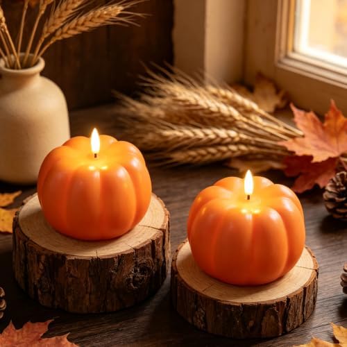 Wondise Fall Decorations Flameless Wax Pumpkin Candles with 6H Timer by Wondise