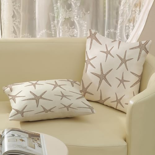 Brown Tan Starfish Pillow Covers 16x16 Set of 2 Coastal Throw Pillows Summer Nautical Ocean Beach Theme Decorative Pillowcase Outdoor Farmhouse Linen Decor Cushion Case for Couch Home Bedroom - Image 5