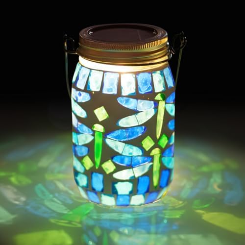 Starsoul Solar Hanging Lanterns Outdoor Waterproof, Mosaic Dragonfly Decor Glass Solar Outdoor Lights, Decorative Solar Lantern for Outside Pathway Patio Porch Yard Decor by Starsoul