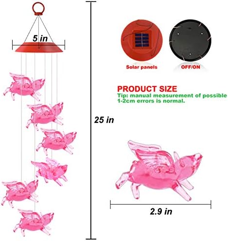 Outdoor Solar Flying Pig Wind Chimes Lights for Home/Garden/Rooms/Patio/Indoor/Outside Decor, Memorial Wind Catcher,Color Changing Waterproof Blessing Wind Bells Gifts for Mom, Women,Grandma,Family - Image 3