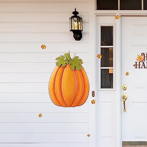 Glitzhome 37.75" H Fall Metal Embossed Pumpkin Yard Stake,Pumpkins Garden Standing Stakes or Hanging Pumpkin Signs for Autumn Harvest Thanksgiving Halloween Lawn Decorations(Three Functions) - Image 6