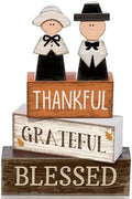 Lineshading 4 Pcs Wooden Fall Pilgrim Block Signs Tabletop Decor by Lineshading