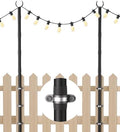 10Ft String Light Poles for Fence & Deck Railing, Outdoor Light Stand with Fence Brackets, Heavy-Duty Metal Poles for Backyard, Garden & Patio Party Lighting, Rustproof & Adjustable by Tigerden