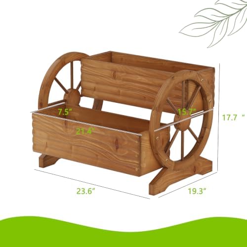Wooden Wagon Planter with Wheels, Brown, Large - Image 3