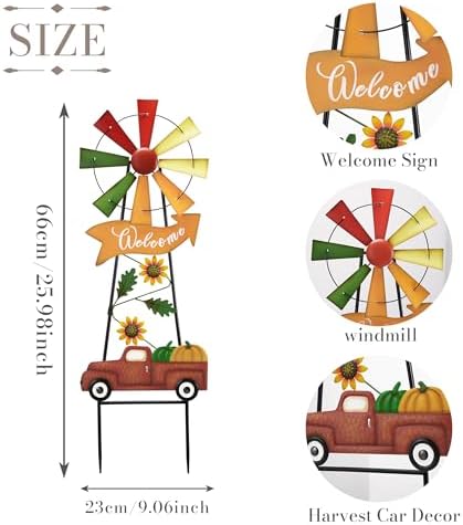 TERESA'S COLLECTIONS Fall Outdoor Decor, Wind Spinners Yard Stakes, Metal Pumpkin Fall Garden Decorations, Thanksgiving Welcome Sign, Rustic Autumn Sunflower Decor for Lawn Patio, 26" - Image 6