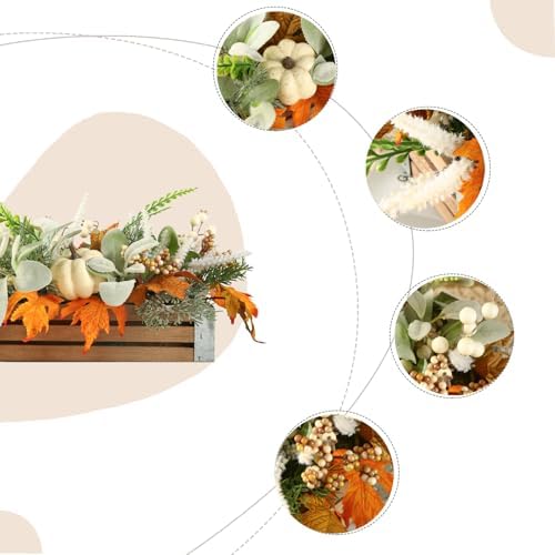 Thanksgiving Potted, Eucalyptus Berries Pumpkins Lamb Ears Leaves Autumn Pots for Centerpiece Table Decor, Fall Decor, Home Coffee Table Dining Room Office Kitchen (D) - Image 2
