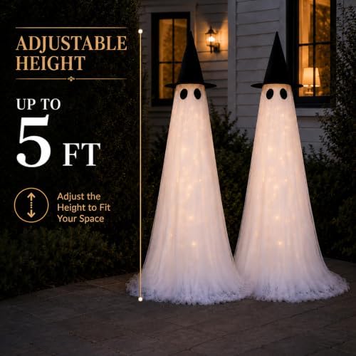 2 Pack 5 Ft Large Light Up Ghost Decor - Halloween Decorations Outdoor - Image 3