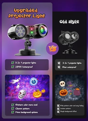 3 in 1 Halloween Christmas Projector Lights Outdoor 21 HD Effects (3D Ocean Wave + Patterns+Red Green) Waterproof with Timer Halloween Landscape Lights for Indoor Holiday - Image 6
