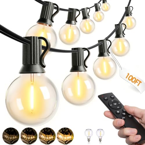 addlon 100FT Outdoor String Lights G40 LED Remote Dimmable Waterproof by addlon