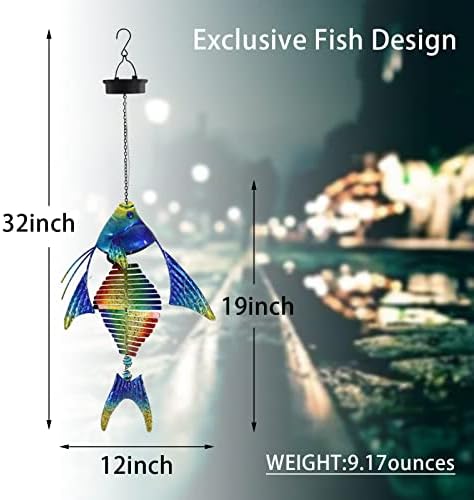Fish Solar Outdoor Lights Hanging Lanterns Metal Decorative Lights for Backyard Porch Patio Yard Balcony Teepee Lawn Pathway… - Image 4