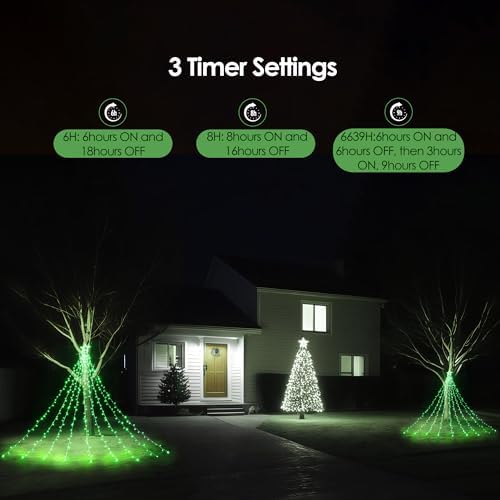 WBao 344 LED Christmas Lights Outdoor Decorations with 12" Star Topper, 11.9ft Waterfall Christmas Lights, Remote Control 8 Modes, 3 Timers, UL Listed Waterproof for Tree Roof Porch Xmas Decor, Green - Image 7