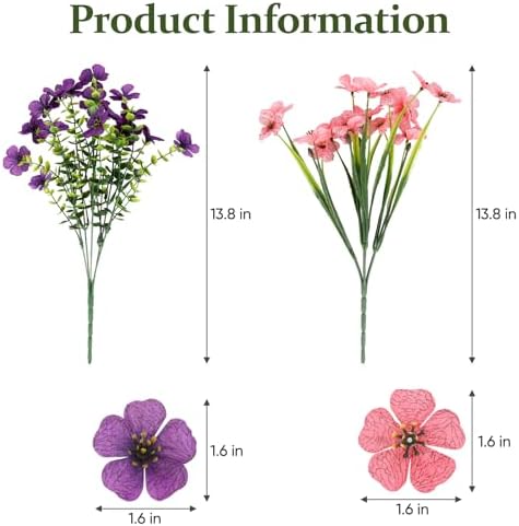 24 Bundles Lifelike Outdoor Artificial Flowers, UV Protected No Fade Fake Silk Plants for Spring Summer, Realistic Faux Flowers for Garden Porch Patio Decorations (6 Color Mix) - Image 2