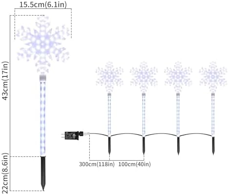 Ultra-Bright Shooting17 568LED Snowflake Lawn Stake Light 4 Stakes Total Christmas Outdoor Decoration with UL Standard Adaptor for Outdoor Pathway Lawn Holiday Party Home(White) - Image 2
