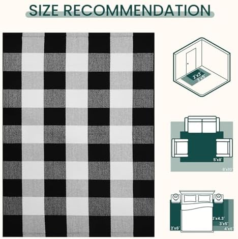 KOZYFLY Buffalo Plaid Area Rug 5x7 ft Living Room Rug, Black and White - Image 3