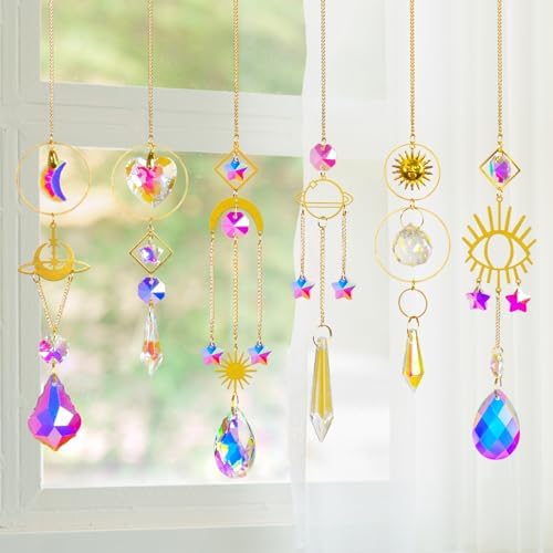 Sun Catchers 6Pieces Colorful Crystals Suncatcher with Chain Pendant - Image 7