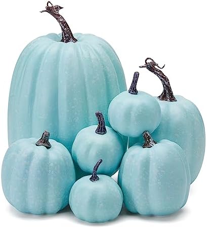 Lizxun 7Pcs Artificial Pumpkins Halloween Decoration, Lifelike Simulation Mixed Harvest Fall Foam Pumpkins for Halloween Thanksgiving Home Party Supplies (Blue White-7Pcs) by Unknown