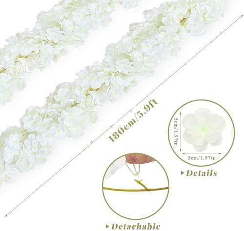 6PC 35.4FT White Cherry Blossom Flowers Garland for Decoration - Image 2