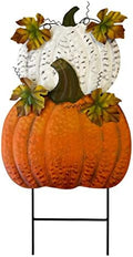 Rustic Metal Stacked Pumpkin Garden Stake Indoor Outdoor Welcome Decoration Hanging Metal Double Pumpkins Yard Signs for Fall Harvest Decor Thanksgiving Halloween Lawn Decoration by SAGUZOU
