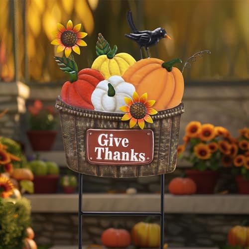 TERESA'S COLLECTIONS Fall Outdoor Decor Metal Pumpkin Garden Stake 28.7" - Image 4